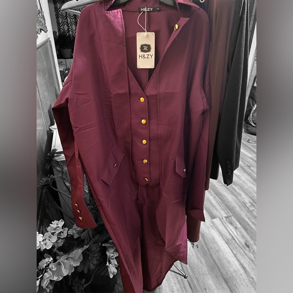 Women's Maroon Blazer with Gold Accents